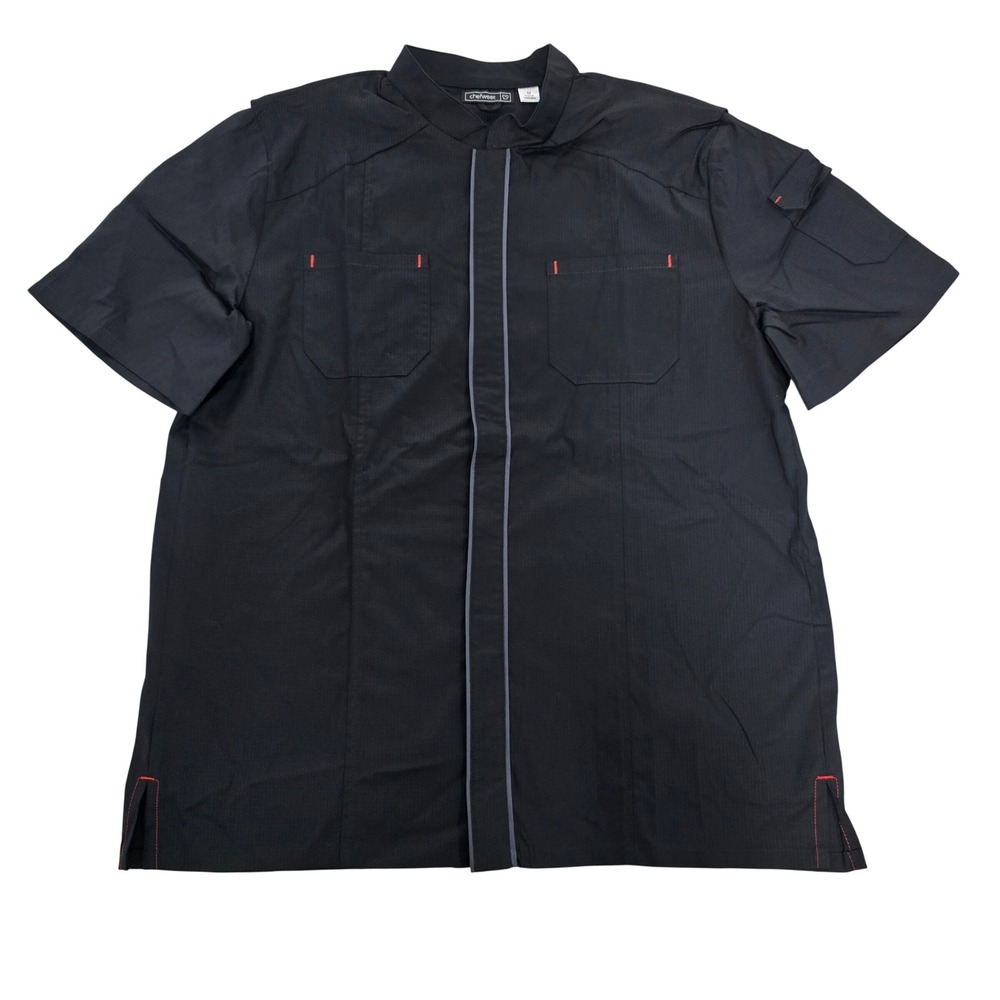 Chefwear Mens Black Ripstop Short Sleeve Chef Coat Shirt Snap Front Size M NWT